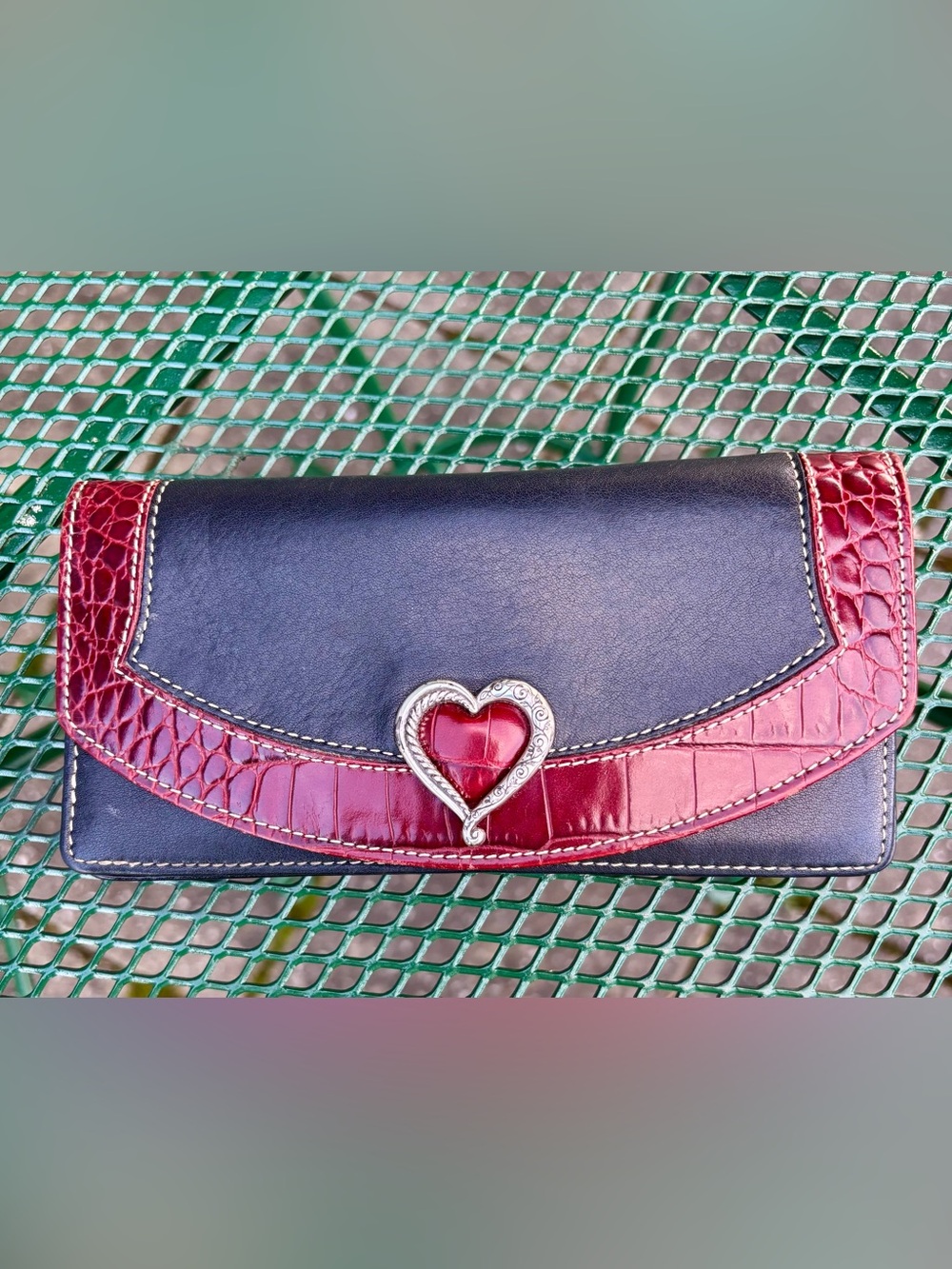 Brighton Leather Wallet Red Leather Accent Bifold